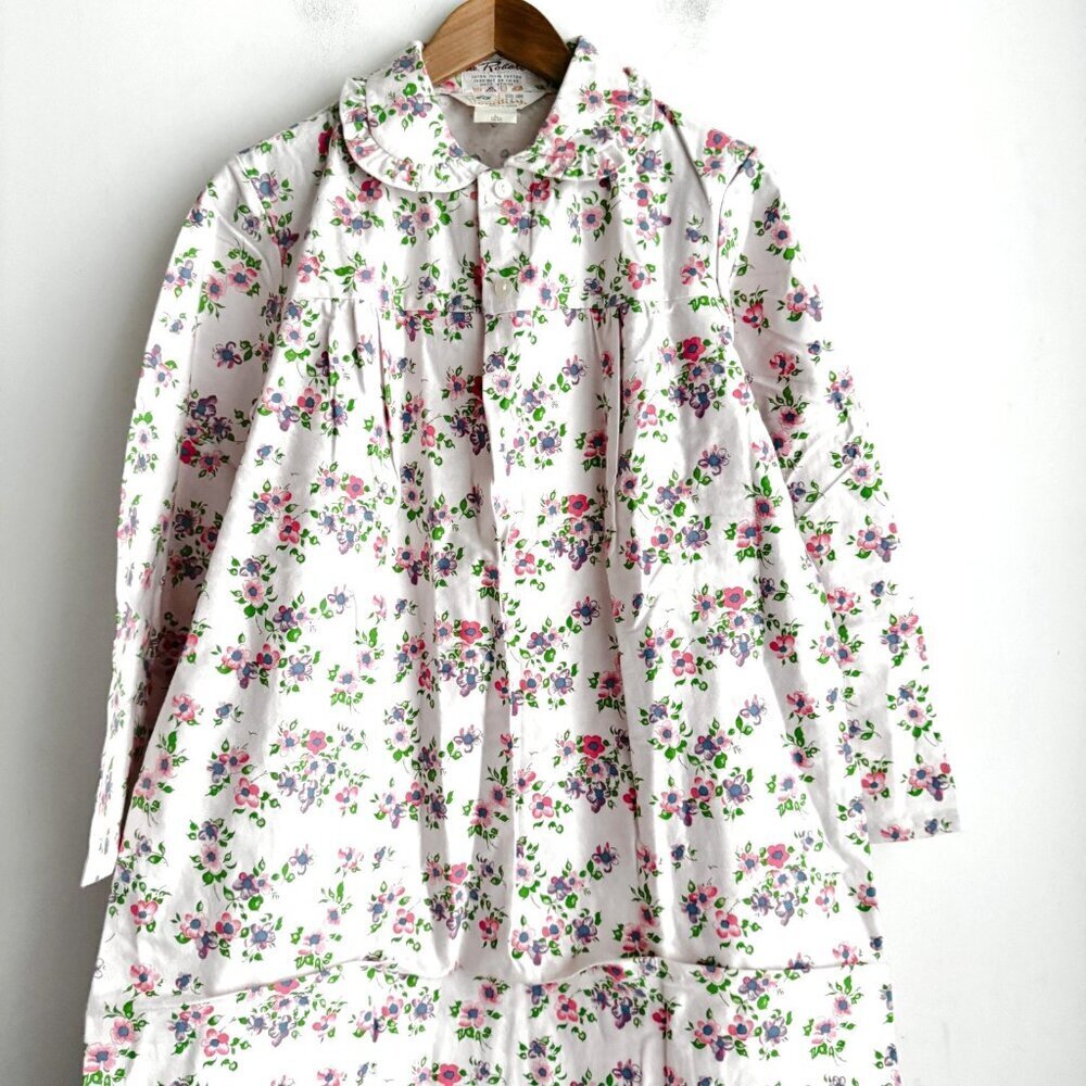 Vintage Mr. Robert 100% Cotton Flannel Pink Blue Floral Nightgown L